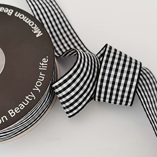 Micomon 1 Inch Black and White Woven Edge Gingham Ribbon 25 Yards Each Roll 100% Polyester (1", Black) - Image 5