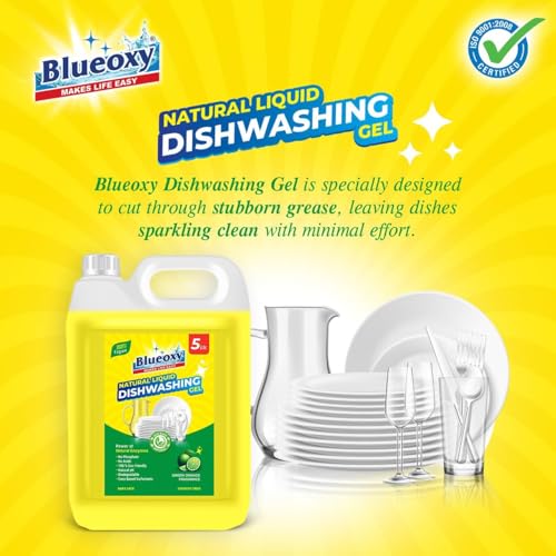 Blueoxy Natural Dishwash Liquid Gel | Coco Surfactant Base | Natural pH |100% Plant Base | Baby Safe | Vegan | 5 X Cleaning Power | Utensil cleaner liquid 5 Liter - Image 4