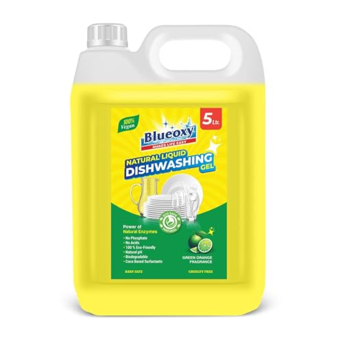 Blueoxy Natural Dishwash Liquid Gel | Coco Surfactant Base | Natural pH |100% Plant Base | Baby Safe | Vegan | 5 X Cleaning Power | Utensil cleaner liquid 5 Liter - Image 1