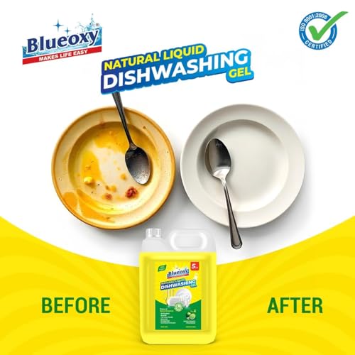 Blueoxy Natural Dishwash Liquid Gel | Coco Surfactant Base | Natural pH |100% Plant Base | Baby Safe | Vegan | 5 X Cleaning Power | Utensil cleaner liquid 5 Liter - Image 2