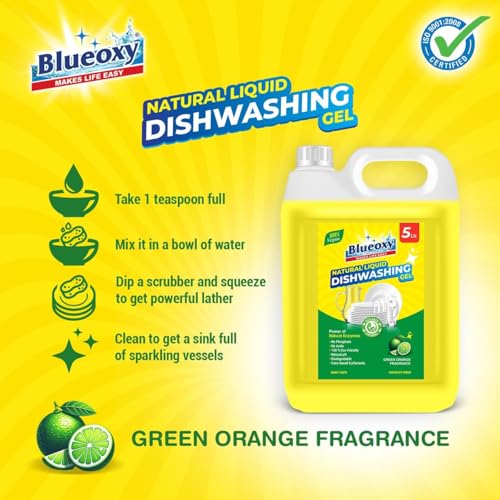 Blueoxy Natural Dishwash Liquid Gel | Coco Surfactant Base | Natural pH |100% Plant Base | Baby Safe | Vegan | 5 X Cleaning Power | Utensil cleaner liquid 5 Liter - Image 5