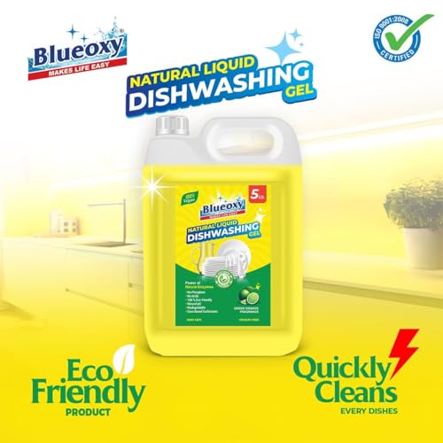 Blueoxy Natural Dishwash Liquid Gel | Coco Surfactant Base | Natural pH |100% Plant Base | Baby Safe | Vegan | 5 X Cleaning Power | Utensil cleaner liquid 5 Liter - Image 3