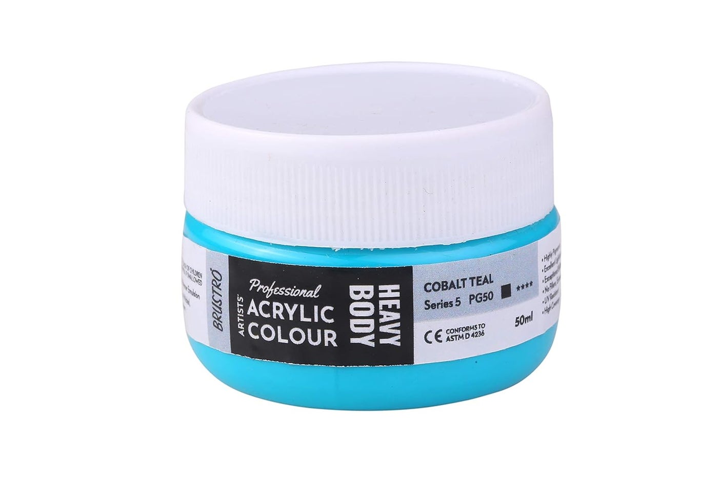 BRUSTRO Professional Artists Heavybody Acrylic Paint 50Ml Cobalt Teal (Sr 5) | Ideal for Paper, Canvas, Water-Based Colours, Non-Toxic, Inter-mixable Colors, Crafters, Fine Art Students