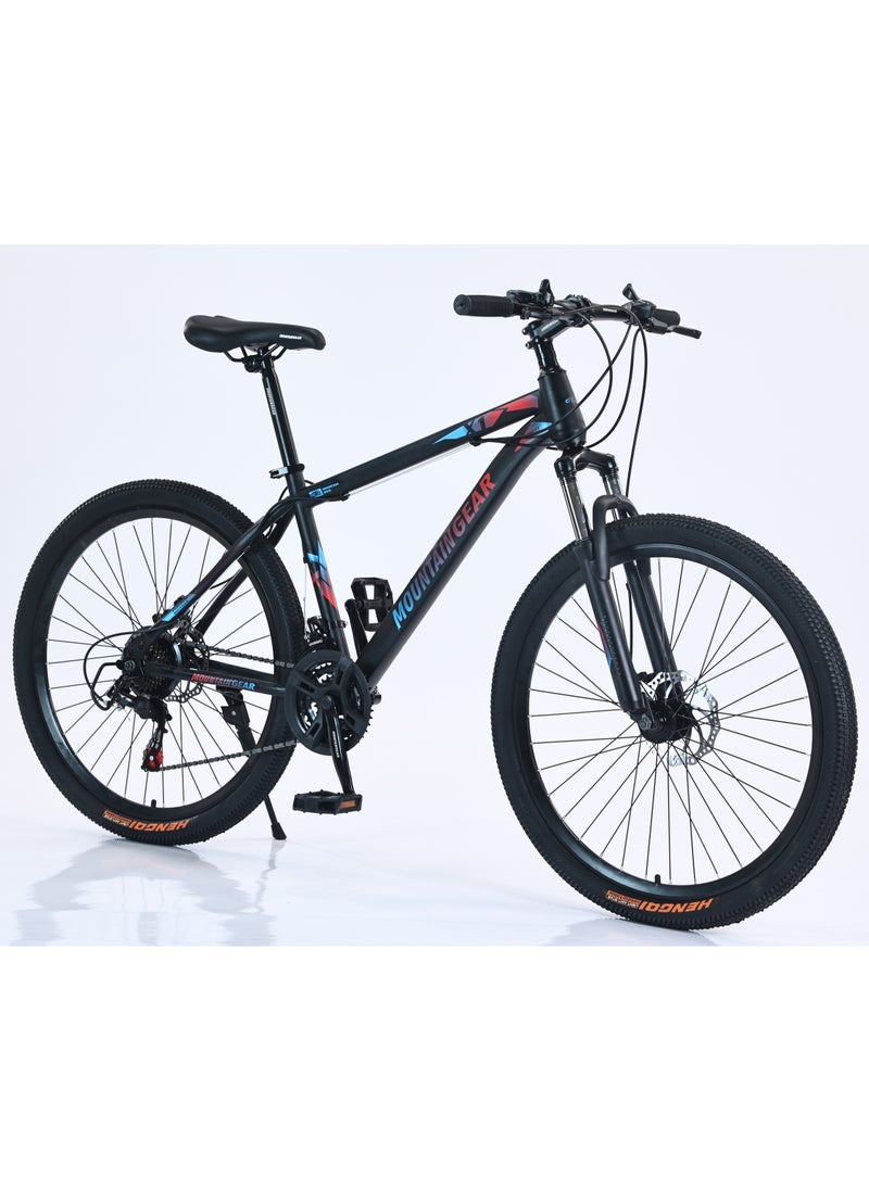 MOUNTAIN GEAR 21-Speed MTB Mountain Bike | 26-Inch Bicycle with High Carbon Steel Frame | Spoke Wheel | 26x2.125 Tire | Aluminum alloy rim | Disc Brakes | 31.8 Shock-Absorbing Front Fork | Shimano Shifters | PVC Pedals | MTB Seat - MGR311385  - Image 1