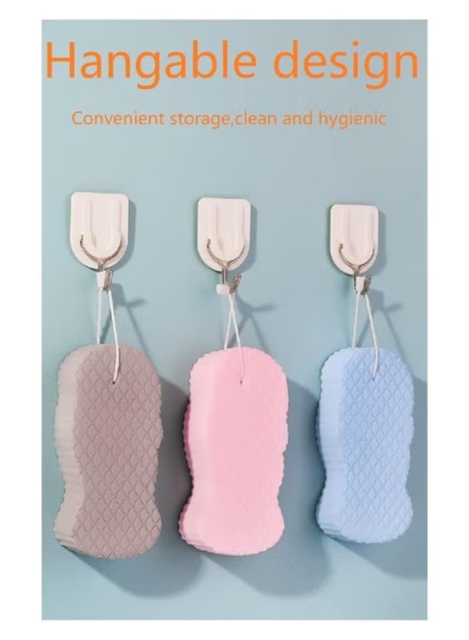 3 Pieces of Magical Exfoliating Bath Sponge, 3D Super Soft Exfoliating, Skin-Friendly, Reusable, Suitable for Adults, Children and Pregnant Women. (Pink+blue+grey) - Image 2