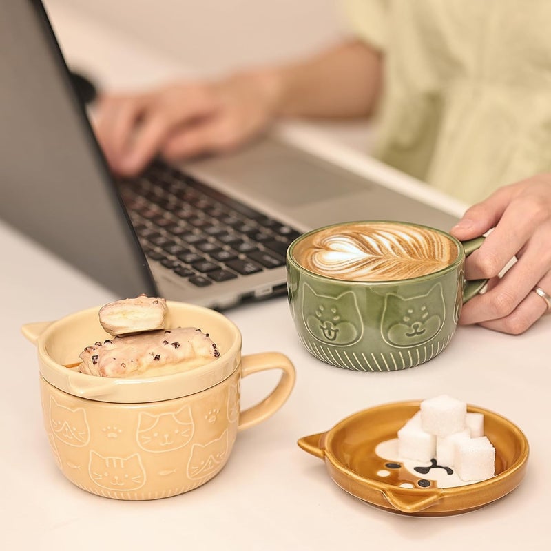 ChicAbode Cute Ceramic Cat Coffee Mug with Lid - Kawaii Gift for Cat Lovers - Image 5