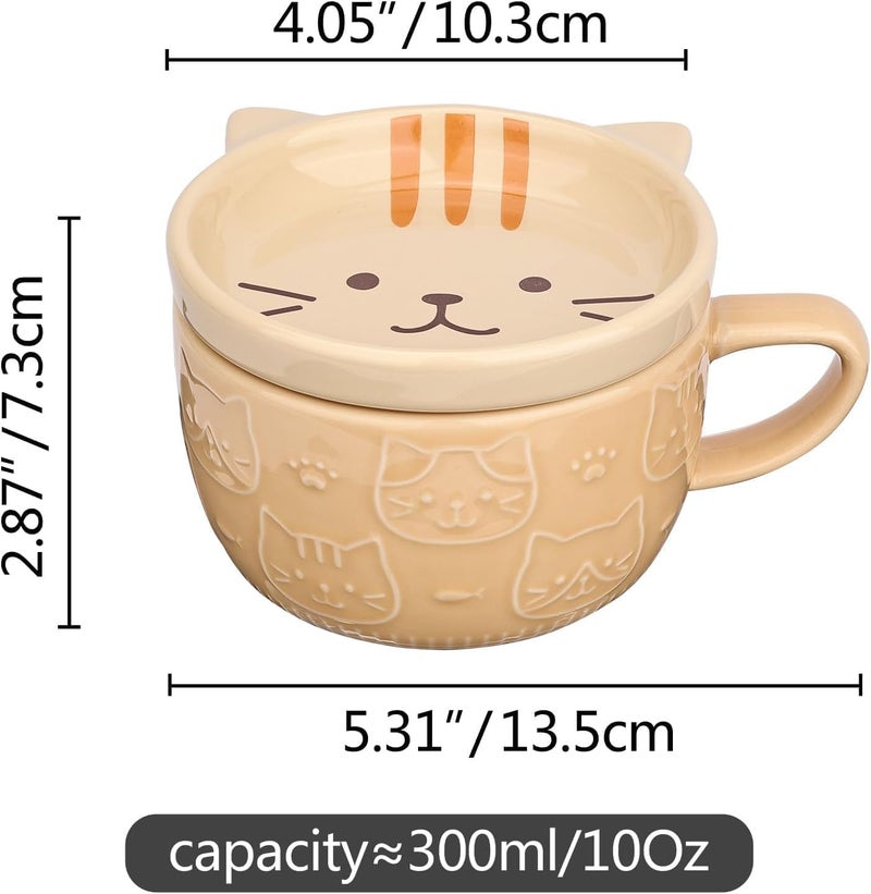 ChicAbode Cute Ceramic Cat Coffee Mug with Lid - Kawaii Gift for Cat Lovers - Image 2