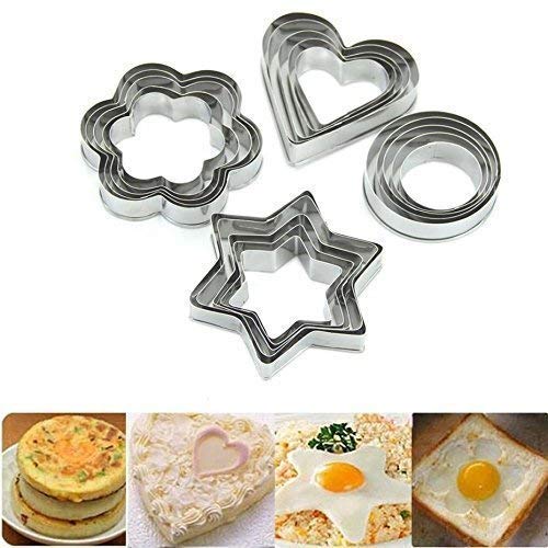 Lexazo 20 Pcs Set of Stainless Steel Cookie Cutters with 4 Shape Heart Flower Round Star Shapes Biscuit Mold Cake Decorating Tools SetSilver - Image 3