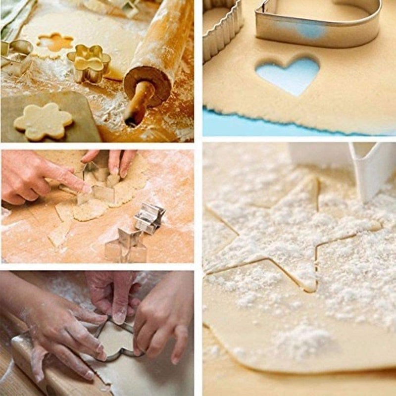 Lexazo 20 Pcs Set of Stainless Steel Cookie Cutters with 4 Shape Heart Flower Round Star Shapes Biscuit Mold Cake Decorating Tools SetSilver - Image 5