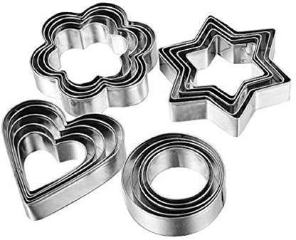 Lexazo 20 Pcs Set of Stainless Steel Cookie Cutters with 4 Shape Heart Flower Round Star Shapes Biscuit Mold Cake Decorating Tools SetSilver - Image 2
