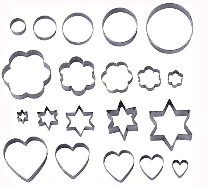 Lexazo 20 Pcs Set of Stainless Steel Cookie Cutters with 4 Shape Heart Flower Round Star Shapes Biscuit Mold Cake Decorating Tools SetSilver - Image 4
