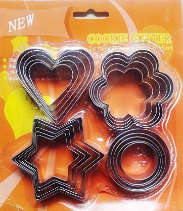 Lexazo 20 Pcs Set of Stainless Steel Cookie Cutters with 4 Shape Heart Flower Round Star Shapes Biscuit Mold Cake Decorating Tools SetSilver - Image 1