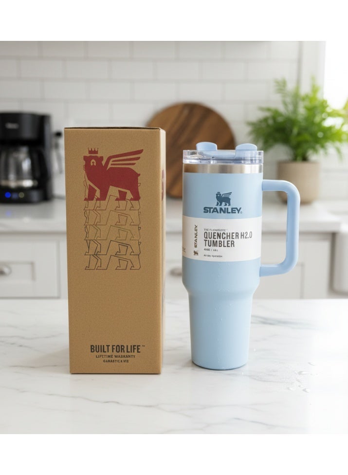 ستانلي كوب استانلس، كوب استانلس سعة 40 اونصه مع شاليموه ومقبض، كوب معزول مع غطاء كوب للسفر، كوب قهوة من الفولاذ المقاوم للصدأ  للمشروبات المثلجة الساخنة، كوب سفر بمقبض - Image 2