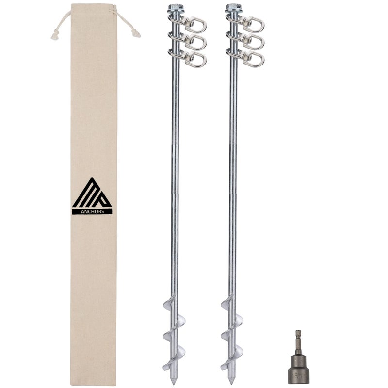 Earth Anchors 24 Set of 2 Heavy Duty Ground Anchors Screw in Drill Bit Included Ideal for Mobile Homes Sheds Swing Sets Trees Awnings Canopies