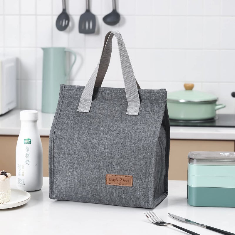 HexinYigjly 2pcs Grey Lunch Bag Insulated, Lunch Box Bag, Reusable Lunch Tote Bag, Lunch Box Container Bag Insulated for Women, Men, Work, Office, Travel - Image 4