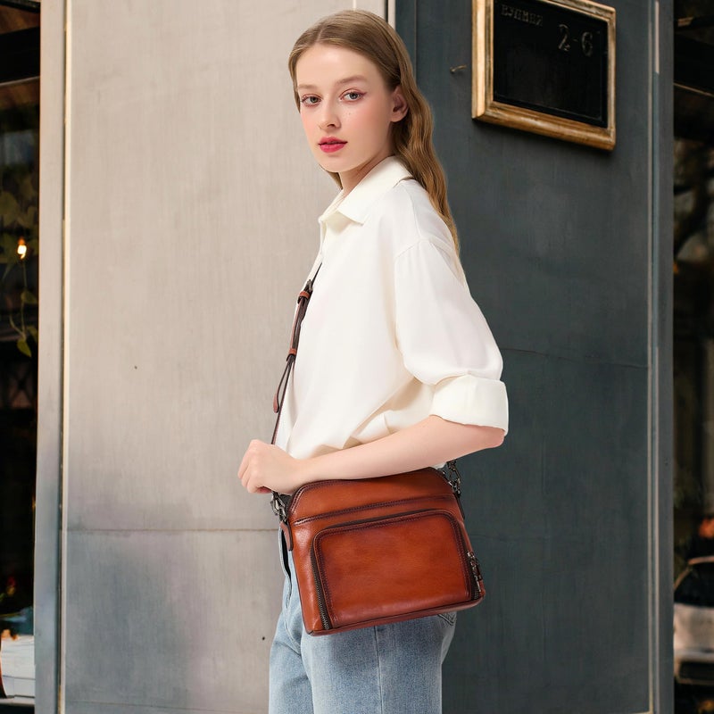 HESHE Genuine Leather Crossbody Bags for Women Satchel Purses Shoulder Handbags with 2 Adjustable Strap Hobo Purse (Coffee) - Image 3