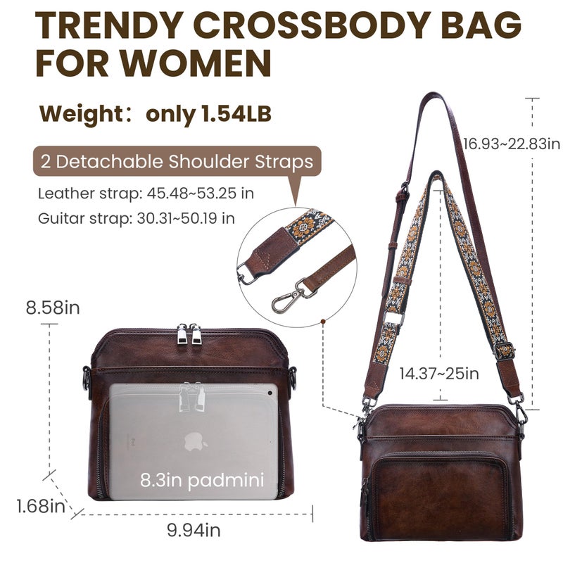 HESHE Genuine Leather Crossbody Bags for Women Satchel Purses Shoulder Handbags with 2 Adjustable Strap Hobo Purse (Coffee) - Image 5