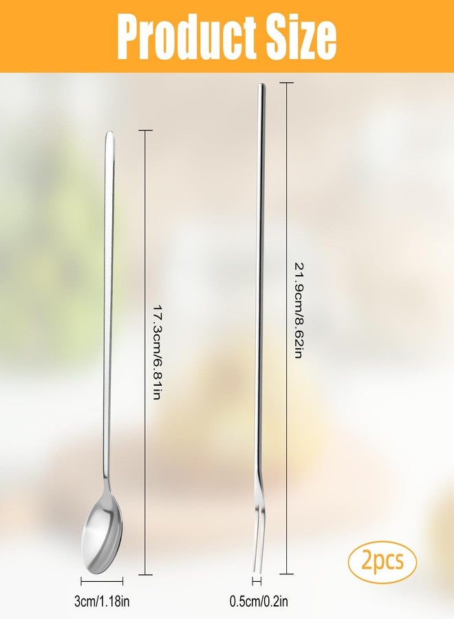 LUSTRIB 2 Pcs Pickle Fork Tool Set, 7.5 Inch Spoon and 8.6 Inch Pickle Fork with Long Handle, Stainless Steel Spoon and Forks Set for The Jar Olives Pickles Onion Cucumber - Image 2