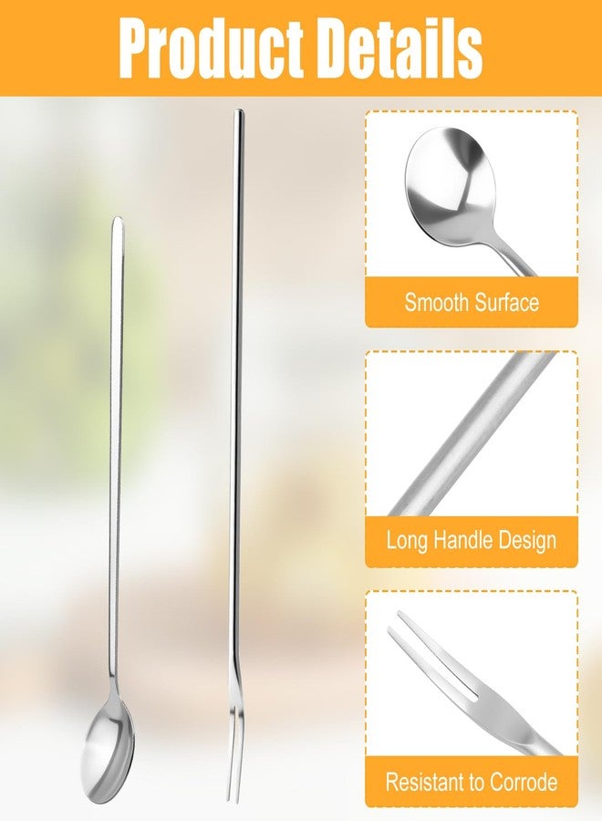 LUSTRIB 2 Pcs Pickle Fork Tool Set, 7.5 Inch Spoon and 8.6 Inch Pickle Fork with Long Handle, Stainless Steel Spoon and Forks Set for The Jar Olives Pickles Onion Cucumber - Image 3