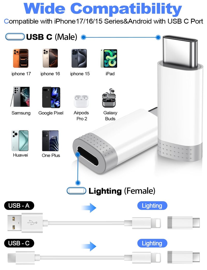 xiwxi ðŸ’ððšðœð¤ ð”ð©ð ð«ðšððžð Lightning to USB C Adapter for iPhone15/16/17 Pro/17 Pro Max,Fast Charging&Data Transfer,Type C Charger Connector Cable for 17/16,Serial Adapter-Not for Headphone/OTG - Image 2