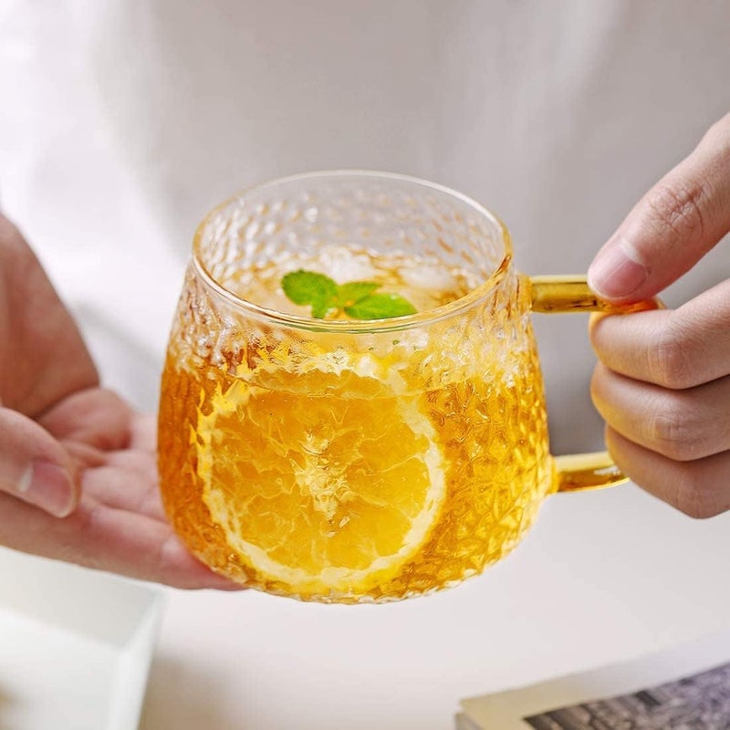 LARYNX Golden Handle Glass Tea Cup Used for Tea Coffee Green Tea Herbal Tea Lemon Tea Cup 410 ml Set of 2 - Image 1