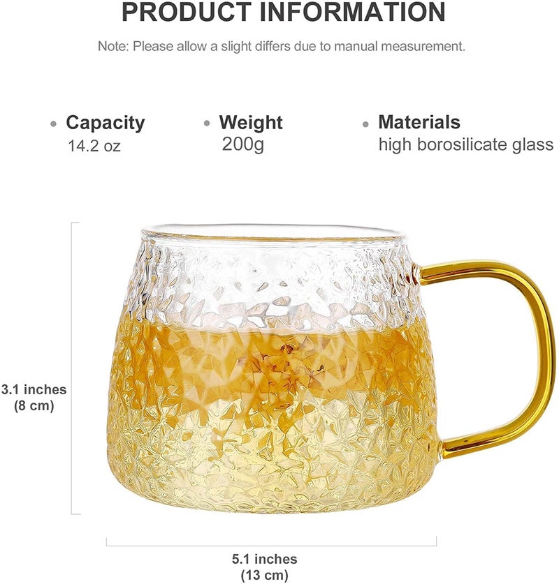 LARYNX Golden Handle Glass Tea Cup Used for Tea Coffee Green Tea Herbal Tea Lemon Tea Cup 410 ml Set of 2 - Image 5
