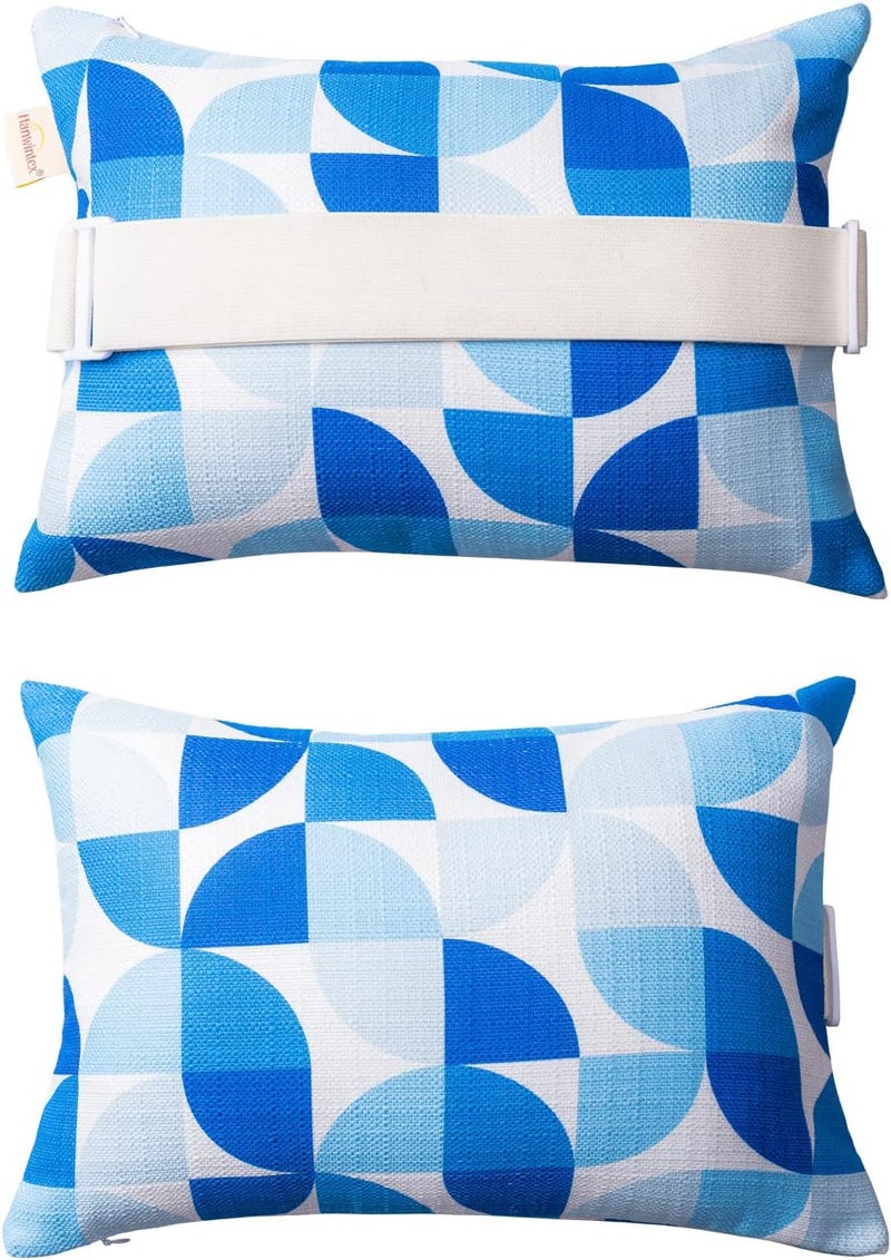 vmgreen Patio Chairs Headrest Pillows,Outdoor Ledge Pool Lounge Chair Pillows with Insert Adjustable Elastic Stripe for Recliner Adirondack Head Neck Attachment, 2 Pack Size 11”*16” Blue - Image 1