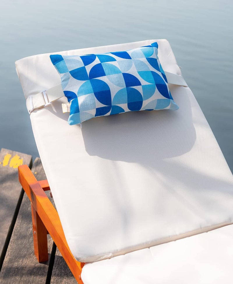 vmgreen Patio Chairs Headrest Pillows,Outdoor Ledge Pool Lounge Chair Pillows with Insert Adjustable Elastic Stripe for Recliner Adirondack Head Neck Attachment, 2 Pack Size 11”*16” Blue - Image 3