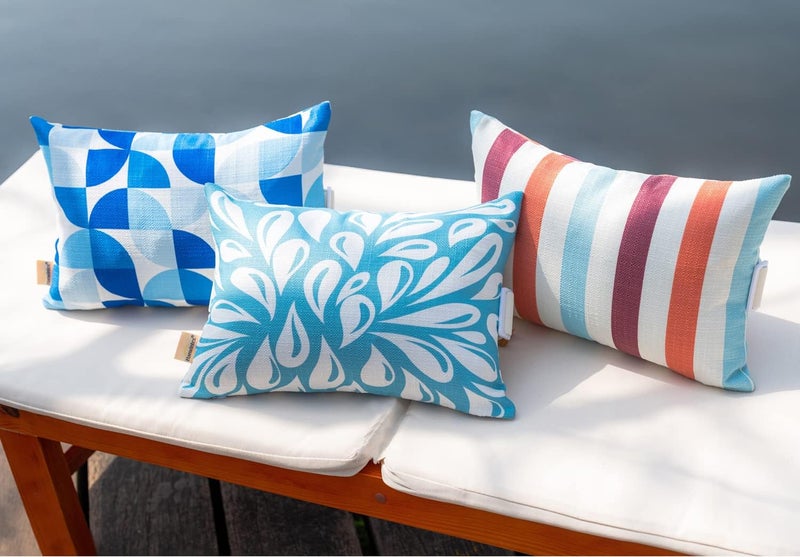 vmgreen Patio Chairs Headrest Pillows,Outdoor Ledge Pool Lounge Chair Pillows with Insert Adjustable Elastic Stripe for Recliner Adirondack Head Neck Attachment, 2 Pack Size 11”*16” Blue - Image 4