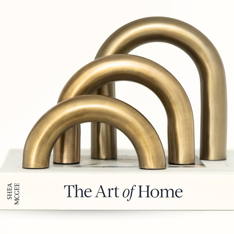 STRONA Brass Finish Arch Decor - 3 Piece Organic Modern Home Decor Accent Set for Bookshelf, Coffee Table & Console Styling - Image 1