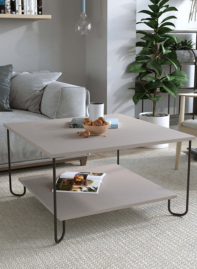 Mourah Home Marbo Modern Square Coffee Table Centre Table For Living Room Office Industrial Sofe Table With Metal Legs Versatile Design| For Small Spaces Living Room|45X80X80Cm (Light Mocha)  - Image 1