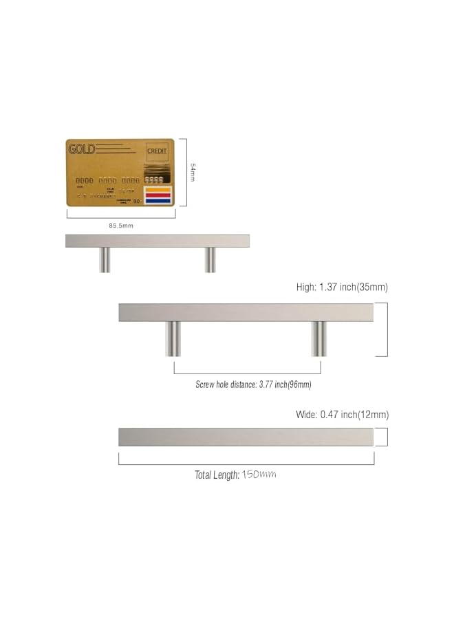 promass 6PCS 96mm Brushed Satin Nickel Kitchen Handles, Stainless Steel Kitchen Cupboard Handles, Cabinet Handles, Cupboard Door Handles, Drawer Handles, Wardrobe Handles, Drawer Hardware Handles - Image 2