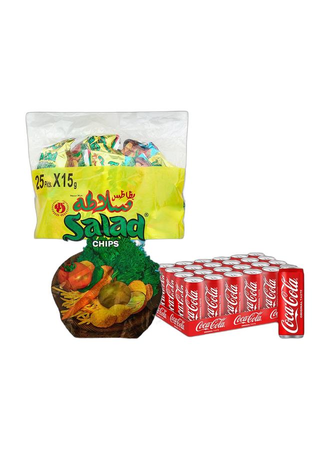 noon Chips Oman Salad Chips 15grams Pack of 25 + Coca Cola Regular Soft Drink Cans 330ml Pack of 24 - Image 1