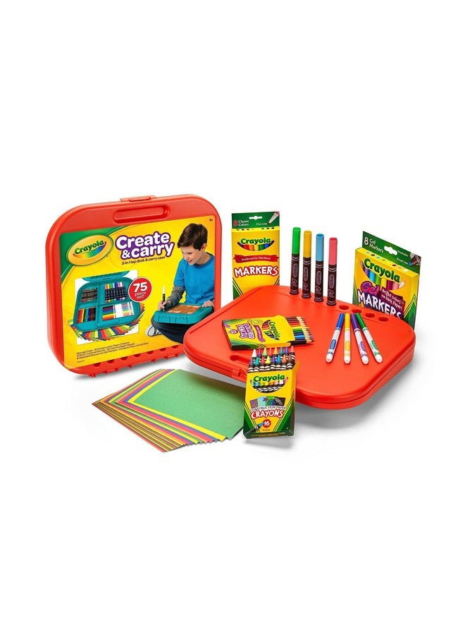 Crayola Create 'N Carry Art Set (75pcs), 2-in-1 Lap Desk & Carrying Case, Art Kit for Kids Crafts, Drawing & Coloring Supplies, Travel Gifts for Kids - Image 2