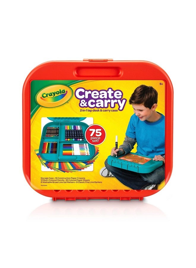 Crayola Create 'N Carry Art Set (75pcs), 2-in-1 Lap Desk & Carrying Case, Art Kit for Kids Crafts, Drawing & Coloring Supplies, Travel Gifts for Kids - Image 1