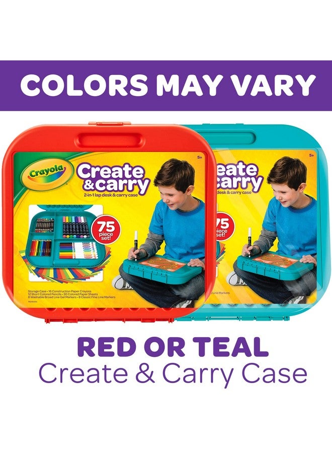 Crayola Create 'N Carry Art Set (75pcs), 2-in-1 Lap Desk & Carrying Case, Art Kit for Kids Crafts, Drawing & Coloring Supplies, Travel Gifts for Kids - Image 3