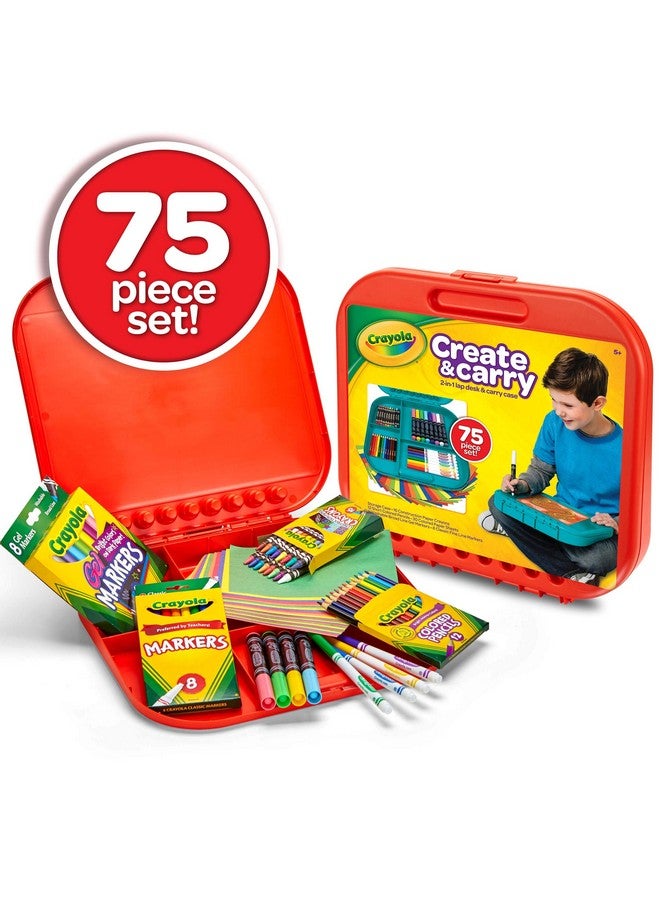 Crayola Create 'N Carry Art Set (75pcs), 2-in-1 Lap Desk & Carrying Case, Art Kit for Kids Crafts, Drawing & Coloring Supplies, Travel Gifts for Kids - Image 5