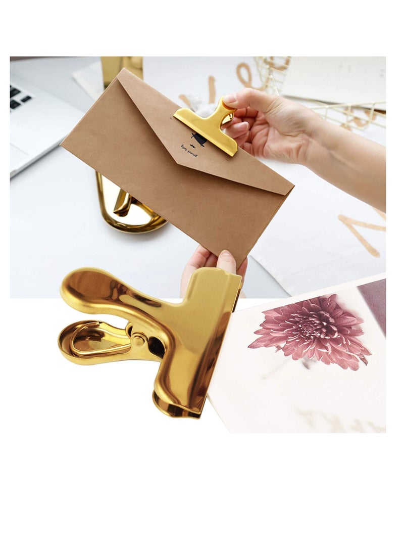 Excefore - Bag Clips, 8Pcs Shiny Gold Bag Clips, Stainless Steel Heavy Duty Metal Bag Clip, Tightly Seals Chip, Coffee, Bread or Cereal Bags to Keep Food Fresh, For Home, Kitchen, Office, Pantry, Camping (Gold) - Image 1