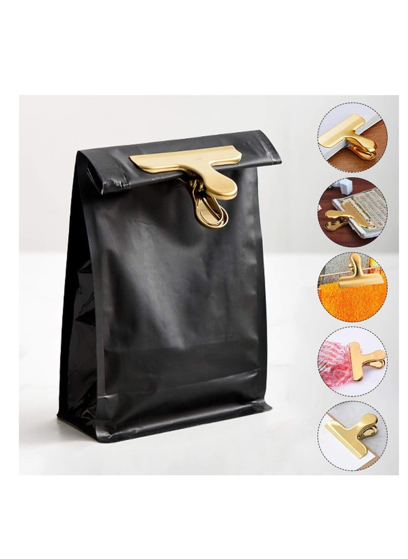 Excefore - Bag Clips, 8Pcs Shiny Gold Bag Clips, Stainless Steel Heavy Duty Metal Bag Clip, Tightly Seals Chip, Coffee, Bread or Cereal Bags to Keep Food Fresh, For Home, Kitchen, Office, Pantry, Camping (Gold) - Image 1
