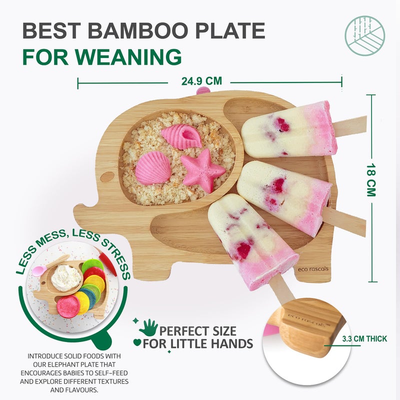 hotut eco rascals Bamboo Baby Elephant Suction Plate - Eco Friendly Bamboo Plates for Babies and Toddlers, Strong Suction, BPA-Free, Suction Plates for Babies from 6 Months (Pink) - Image 2