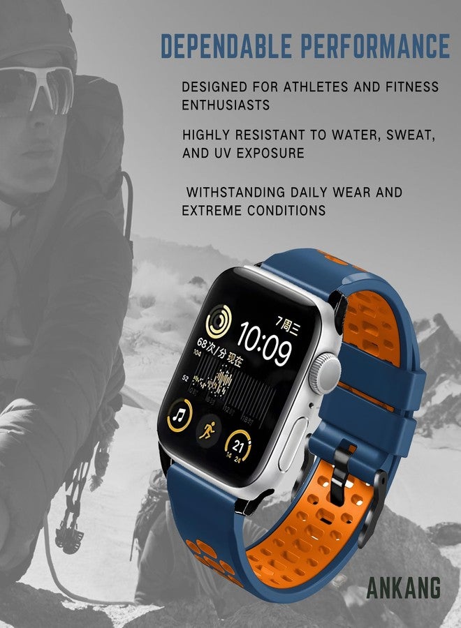 ANKANG Sport Band for Apple Watch Ultra 2 49mm 45mm 44mm 42mm Breathable Rubber Strap for iWatch SE 1 2 Series 4 5 6 7 8 9 for men women Blue_Orange - Image 4