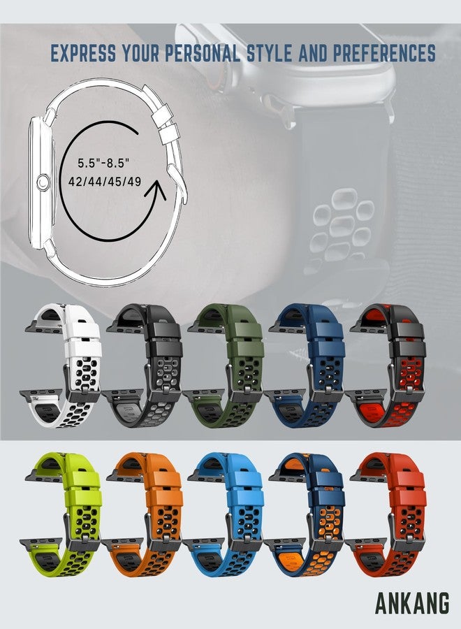 ANKANG Sport Band for Apple Watch Ultra 2 49mm 45mm 44mm 42mm Breathable Rubber Strap for iWatch SE 1 2 Series 4 5 6 7 8 9 for men women Blue_Orange - Image 5