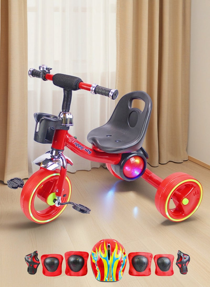 EASY FUTURE  Package Include Full Protective Gear Set Kids Baby Tricycle with Light & Music Ride-On Toy Bicycle with Storage Basket (Blue/Red/Pink Options) - Image 5