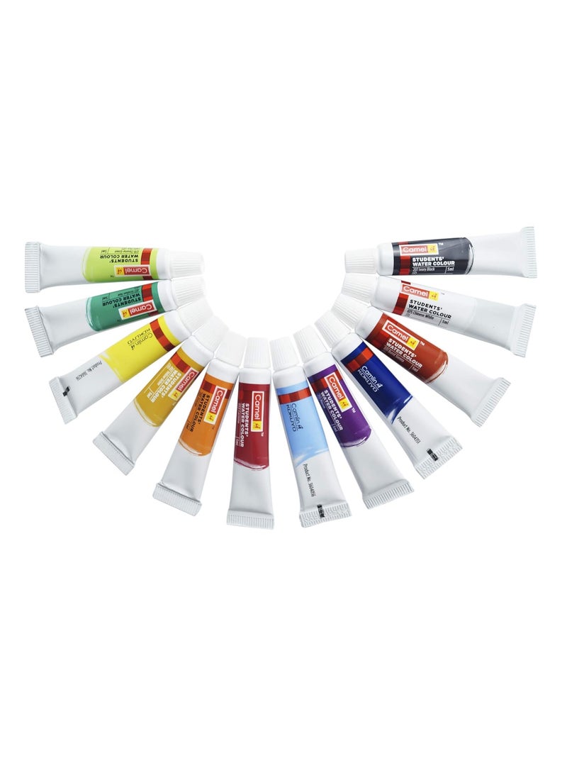 camel Camel Camlin Kokuyo Student Water Color Tube - 5Ml Each, 12 Shades & Camlin Sketch Pens with Free Stencil - 24 Shades (Multicolor)  - Image 3