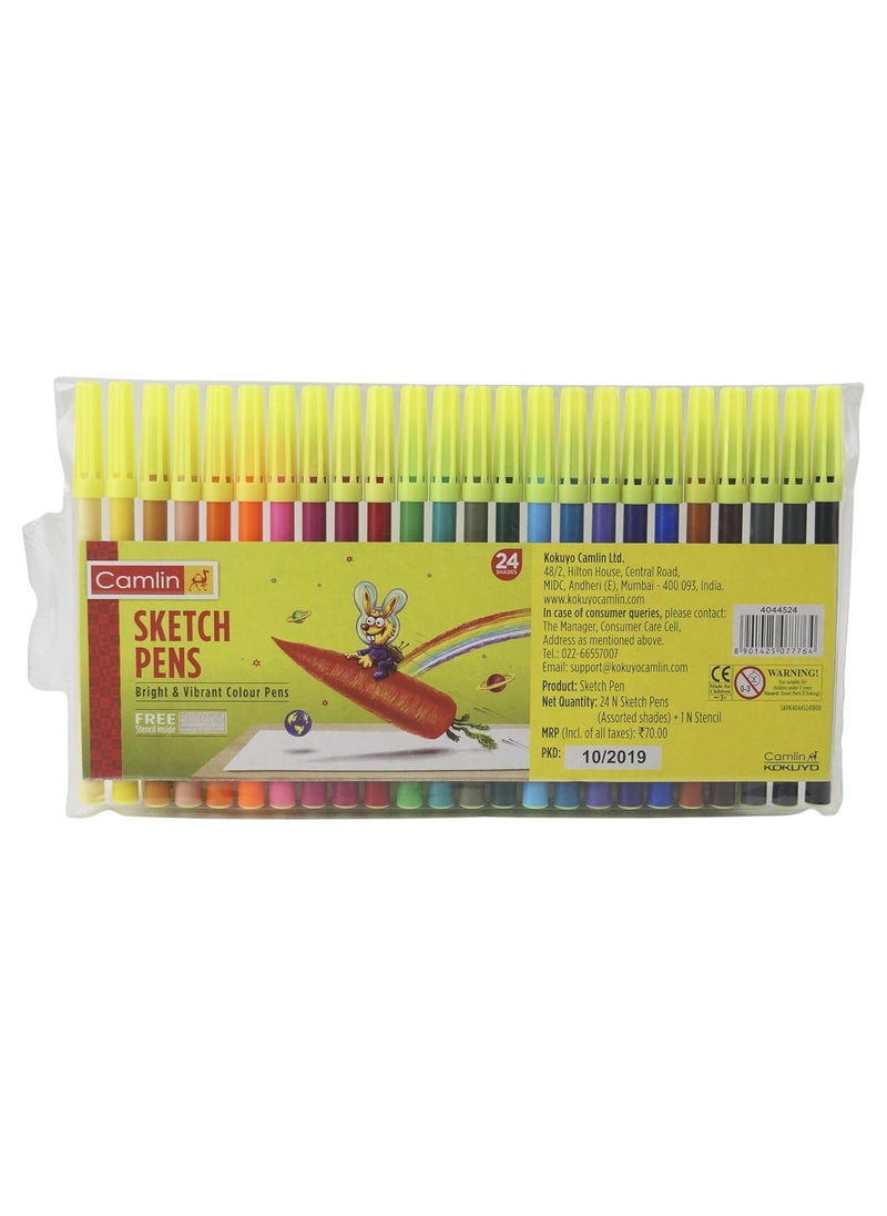 camel Camel Camlin Kokuyo Student Water Color Tube - 5Ml Each, 12 Shades & Camlin Sketch Pens with Free Stencil - 24 Shades (Multicolor)  - Image 5