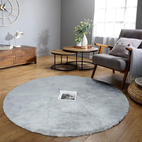 Latepis 6ft Circle Grey Area Rug Large Fluffy Round Rug Washable Faux Rabbit Fur Boho Rugs for Living Room Bedroom Floor Nursery Rugs Cute Room Decor - Image 3