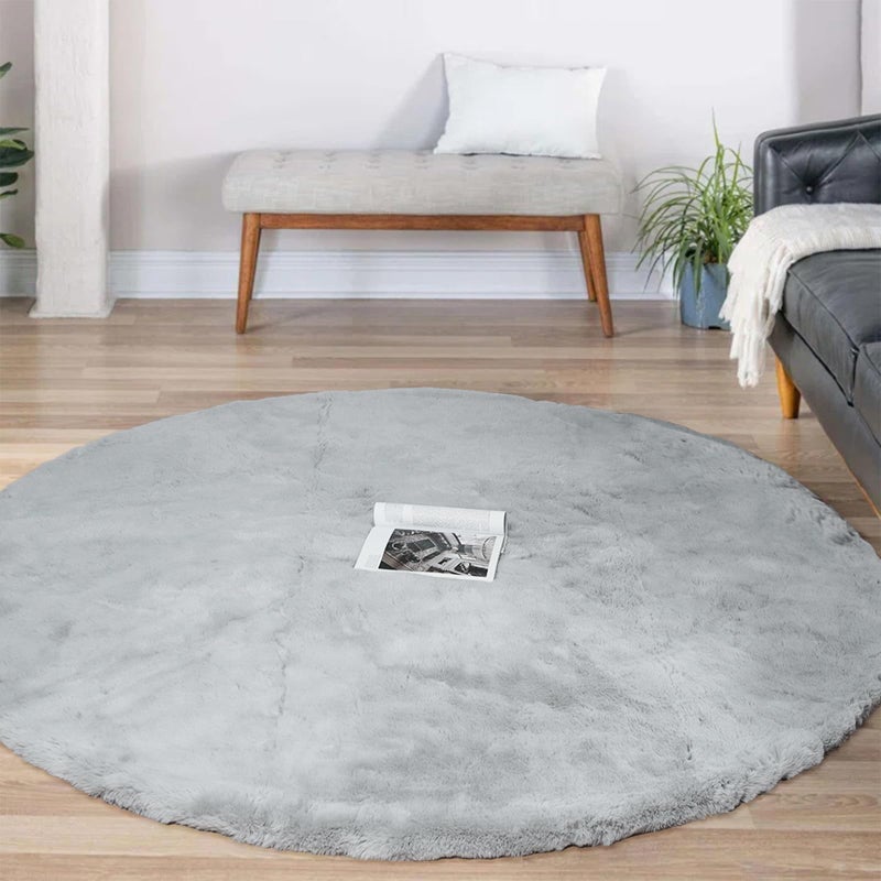 Latepis 6ft Circle Grey Area Rug Large Fluffy Round Rug Washable Faux Rabbit Fur Boho Rugs for Living Room Bedroom Floor Nursery Rugs Cute Room Decor - Image 2