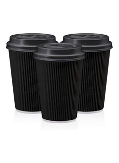 MARKQ Pack Of 50 Triple Wall Ripple Paper Disposable Coffee Cups With Lids For Hot And Cold Drinks 12 Ounce  - Image 1