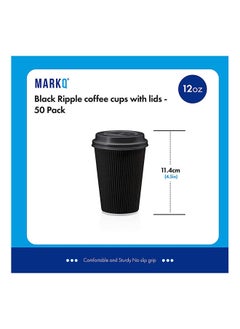 MARKQ Pack Of 50 Triple Wall Ripple Paper Disposable Coffee Cups With Lids For Hot And Cold Drinks 12 Ounce  - Image 2