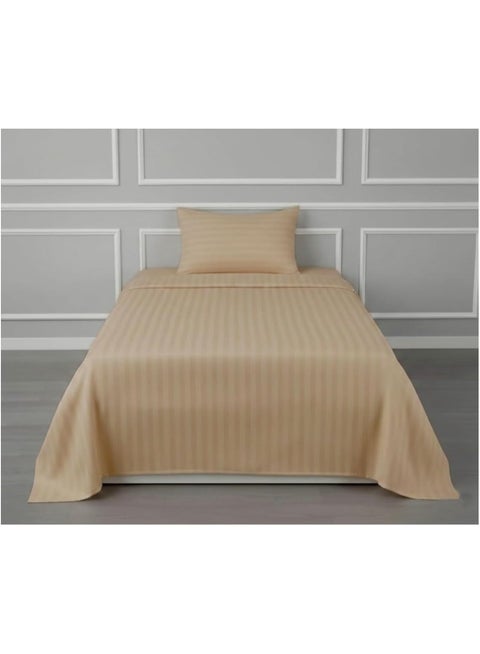 Single Bed Sheet Set with 1 Pillowcase 50×75cm 100% Microfiber Sateen 155×240cm Flat Sheet 1cm Stripe Soft Twin Bed Sheet Set for Hotels & Home  Sand